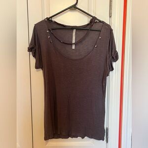 Reformation Grey Short Sleeve stud accented Top